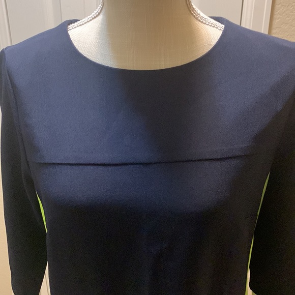 Navy neon green white color block dress - Picture 2 of 8